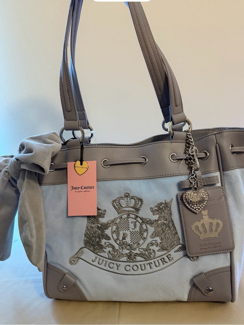 Juicy Couture Gray and Light Blue Two-Tone Tote with Charm